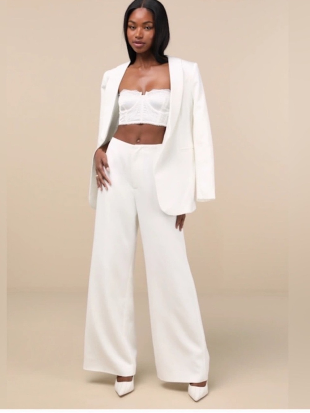 Elliatt Epitomize Ivory Wide Leg Pants High Rise Bridal Trousers NWT Large